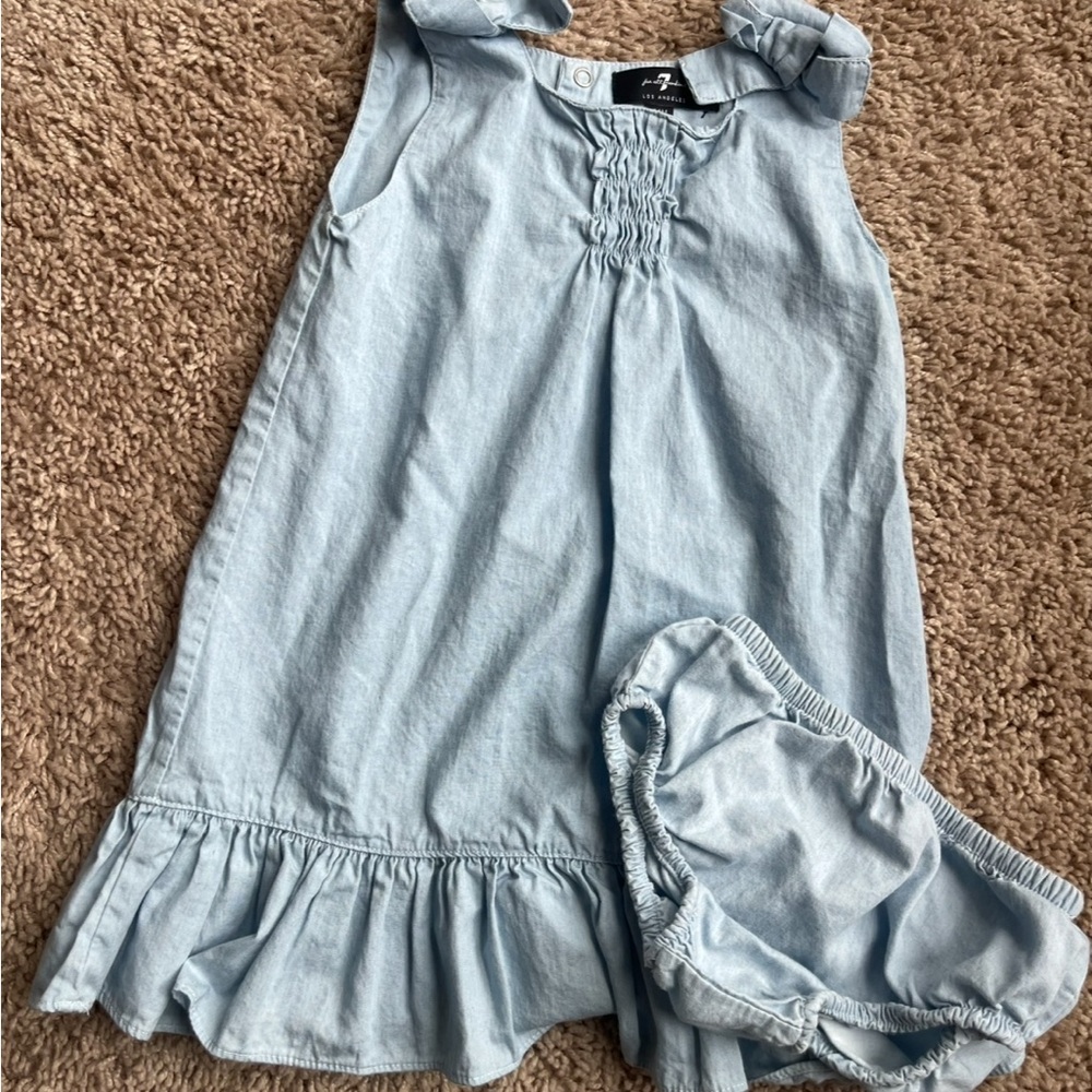 7 For All Mankind Chambray Ruffled Baby Dress with diaper cover, 24M